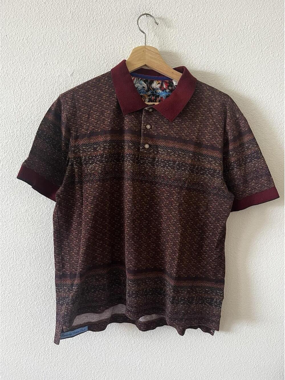 Robert Graham Classic Fit Patterned Polo Shirt Burgundy L